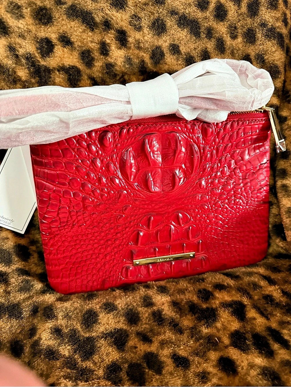 BRAHMIN Ady Wallet Red Crocodile-Embossed Cosmetic Bag